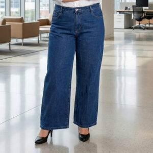 Calça Jeans Feminina Wide Leg Cintura Alta 100% Algodão