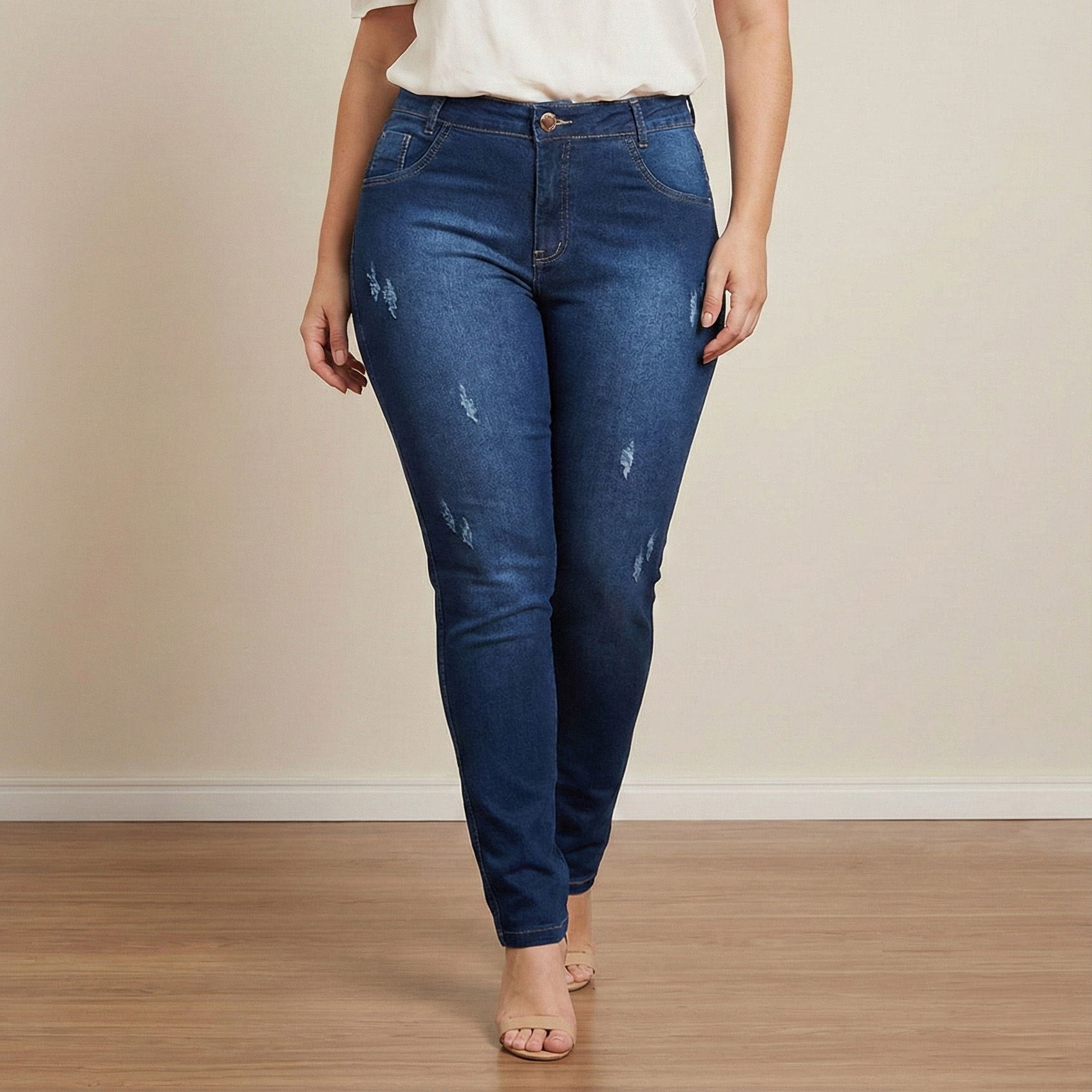 Calça Jeans Feminina Destroyed Cigarrete Com Lycra